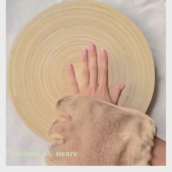 video of jute mitt removing dead skin cells of hand